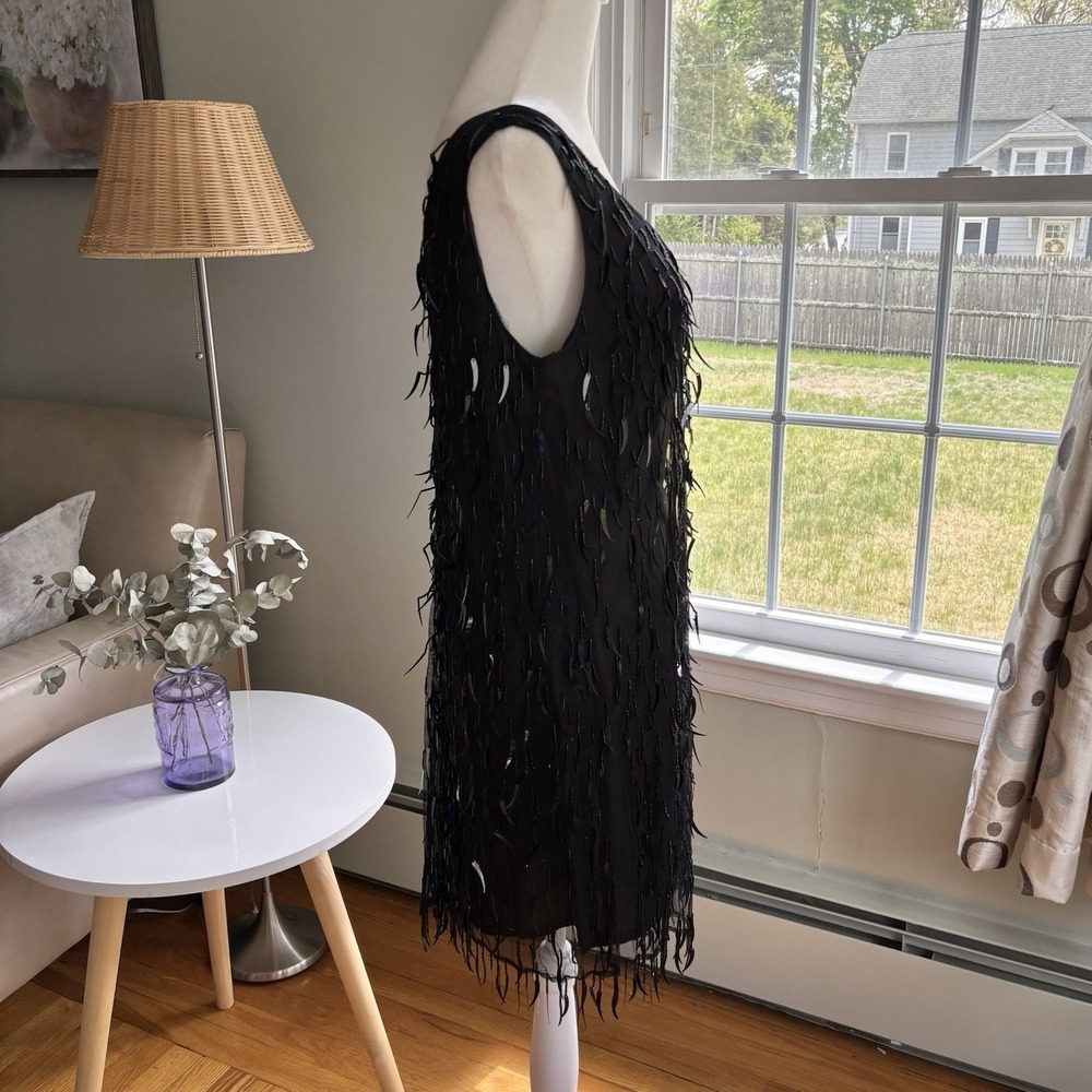 Vintage Vivienne Tam Beaded Paillette Fringe Dress Black Size 2 Flapper Art Deco - Picture 11 of 16